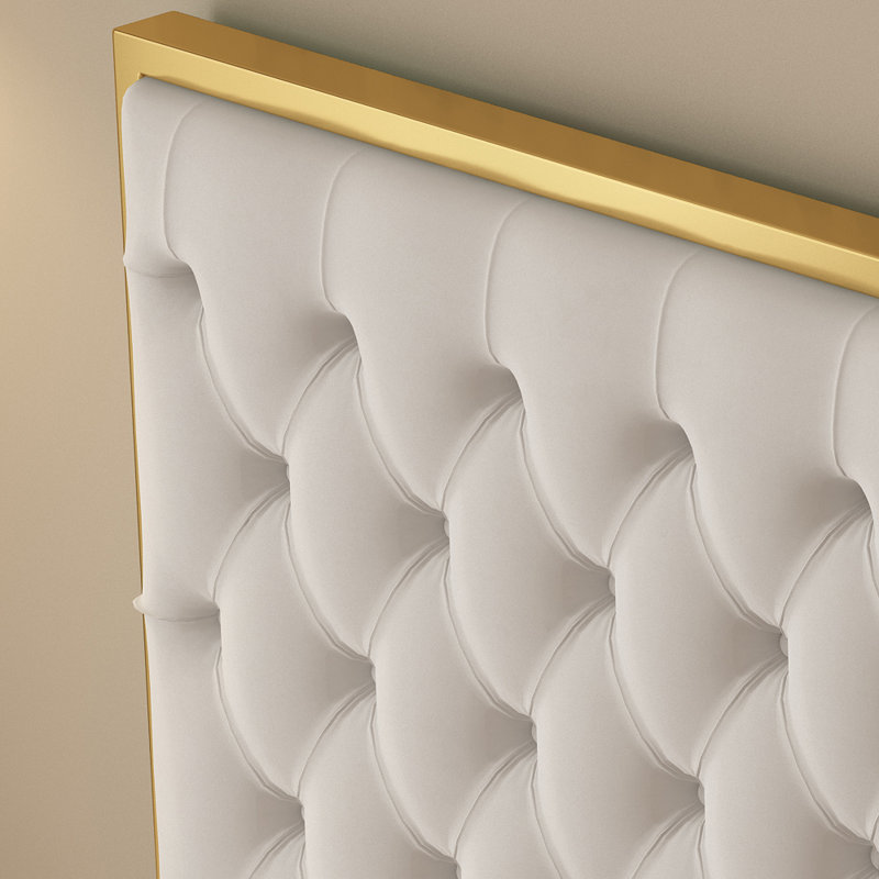 Valmar Morden Tufted Upholstered Golden Platform Bed Everly Quinn Color Cream Size Queen